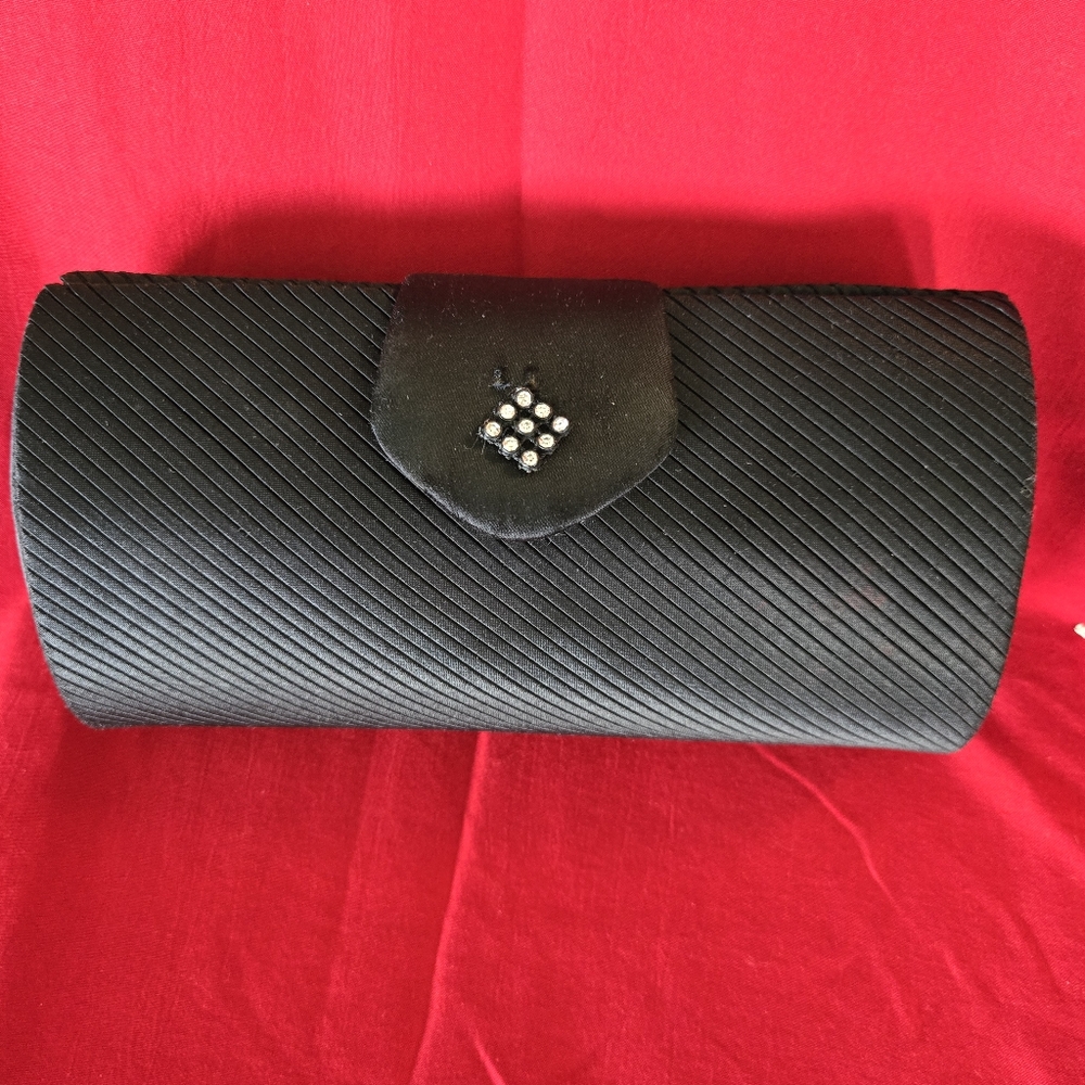 Textured Black Satin Barrel Clutch Shoulder Bag by SASHA